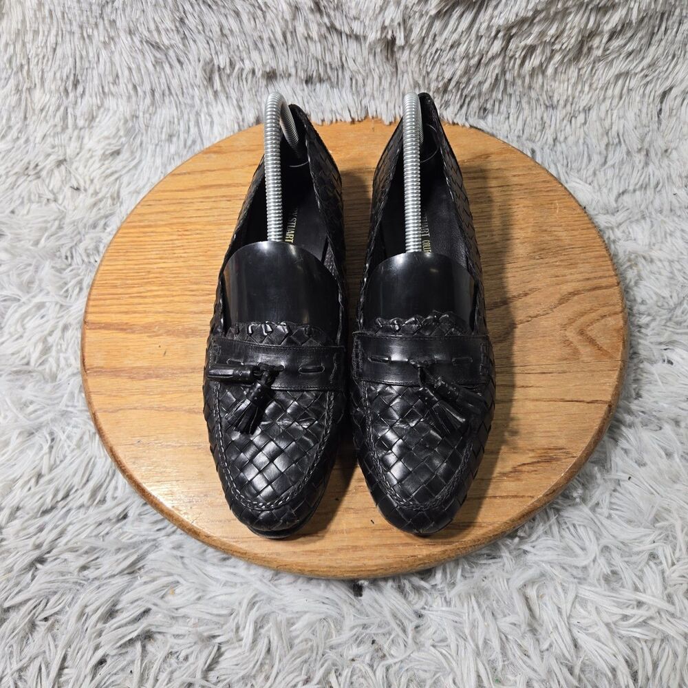 Larry Stuart Woven Leather Tassel Loafers Sz 11.5 Black Crafted In Italy Size 10